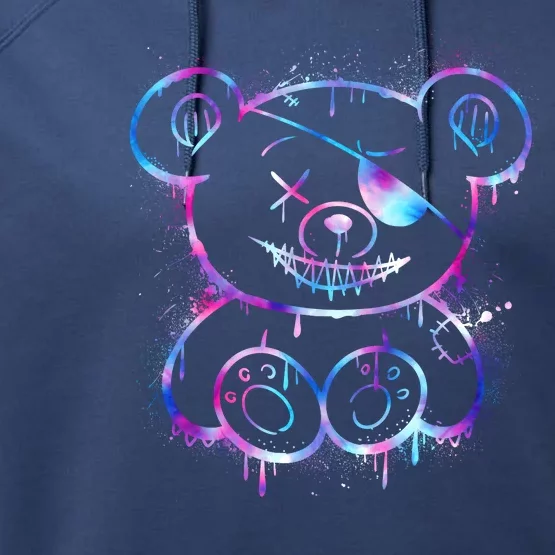 Emo Punk Teddy Bear Graffiti Performance Fleece Hoodie