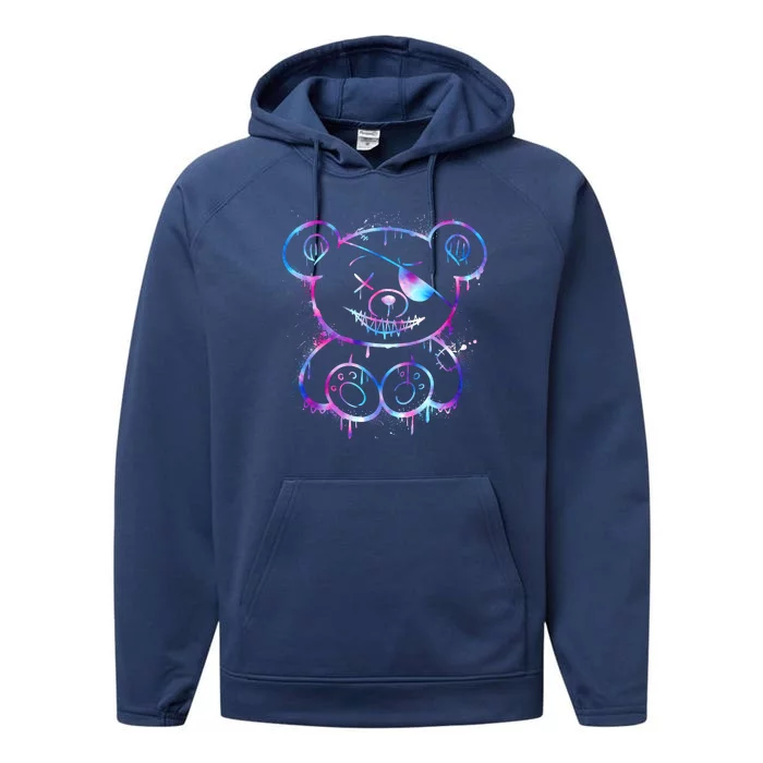 Emo Punk Teddy Bear Graffiti Performance Fleece Hoodie