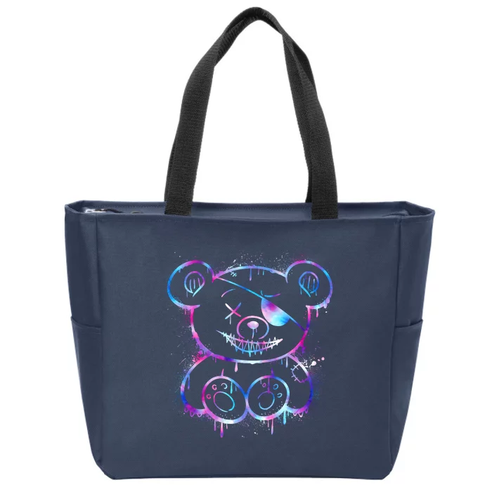 Emo Punk Teddy Bear Graffiti Zip Tote Bag