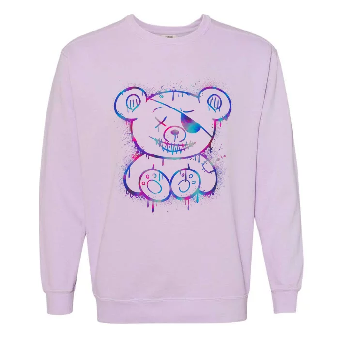 Emo Punk Teddy Bear Graffiti Garment-Dyed Sweatshirt