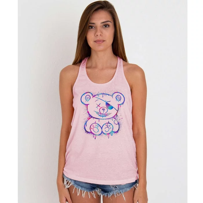 Emo Punk Teddy Bear Graffiti Women's Knotted Racerback Tank