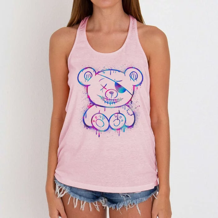 Emo Punk Teddy Bear Graffiti Women's Knotted Racerback Tank