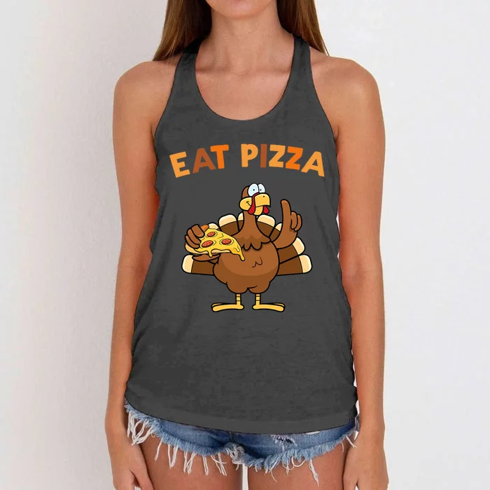 Eat Pizza Turkey Thanksgiving Funny Women's Knotted Racerback Tank