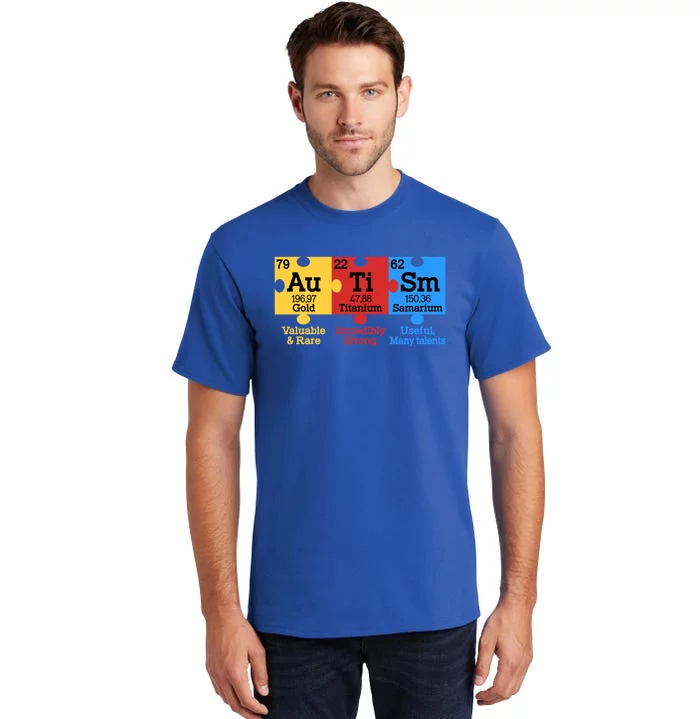 Elets Periodic Table Autism Awareness Autism Chemistry Gift Tall T-Shirt