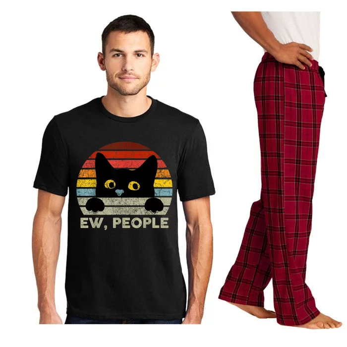 Ew, People Vintage Black Cat For Cat Lover, Cat Mom, Cat Dad Pajama Set