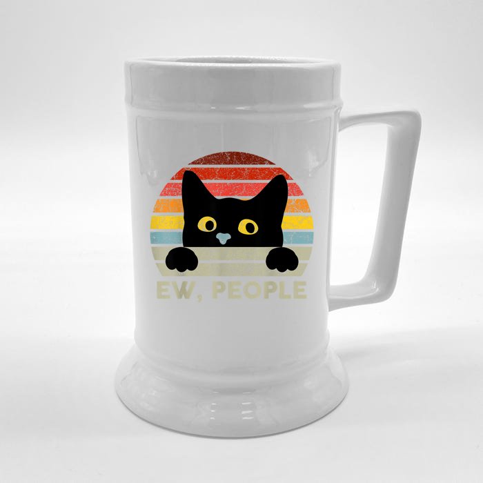 Ew, People Vintage Black Cat For Cat Lover, Cat Mom, Cat Dad Front & Back Beer Stein