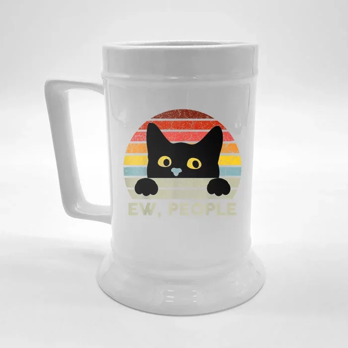 Ew, People Vintage Black Cat For Cat Lover, Cat Mom, Cat Dad Front & Back Beer Stein