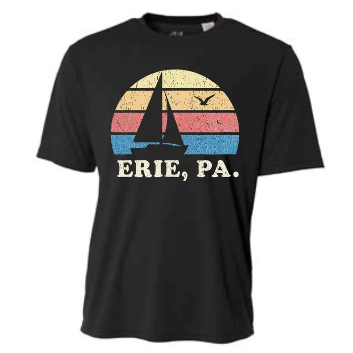 Erie PA Vintage Sailboat 70s Throwback Sunset Cooling Performance Crew T-Shirt