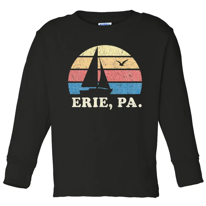 Erie PA Vintage Sailboat 70s Throwback Sunset Toddler Long Sleeve Shirt