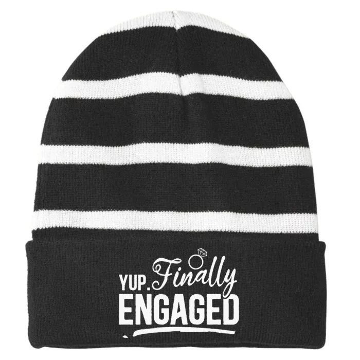 Engagement Party Yup Finally Engaged Newly Engaged Striped Beanie with Solid Band