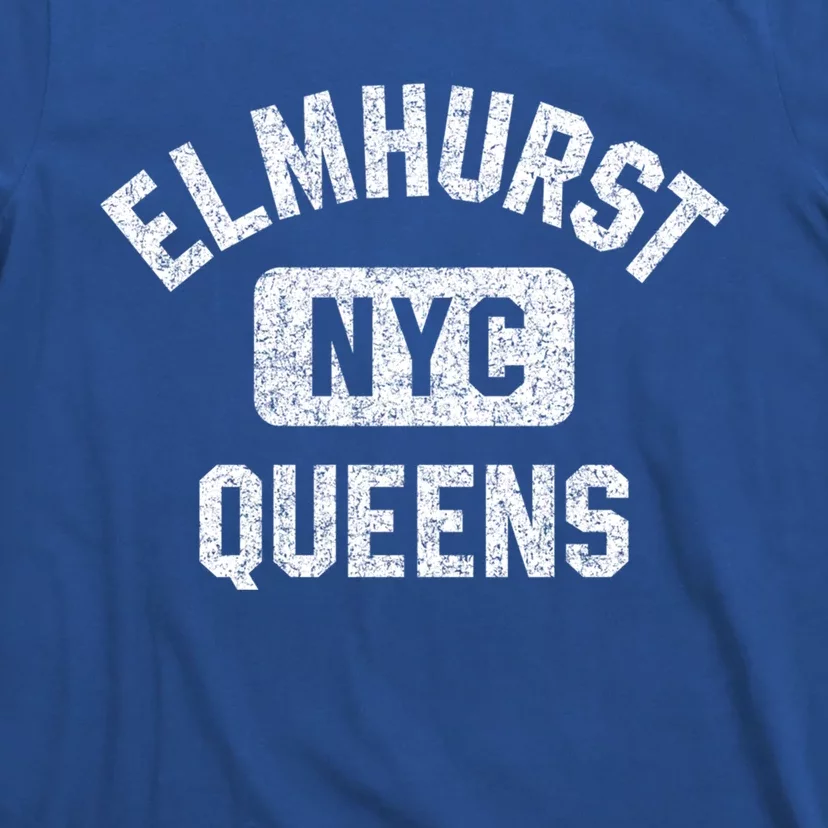 Elmhurst Queens Nyc Gym Style Distressed White Print Gift T-Shirt