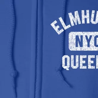 Elmhurst Queens Nyc Gym Style Distressed White Print Gift Full Zip Hoodie