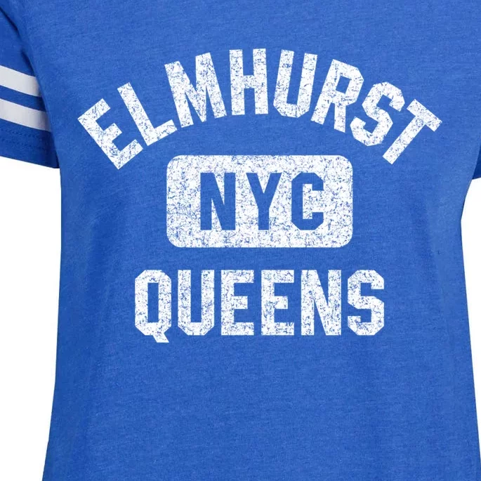 Elmhurst Queens Nyc Gym Style Distressed White Print Gift Enza Ladies Jersey Football T-Shirt