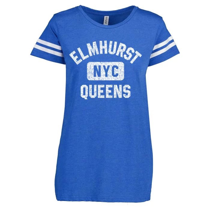 Elmhurst Queens Nyc Gym Style Distressed White Print Gift Enza Ladies Jersey Football T-Shirt