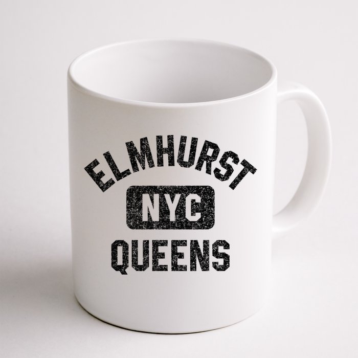 Elmhurst Queens Nyc Gym Style Distressed White Print Gift Front & Back Coffee Mug