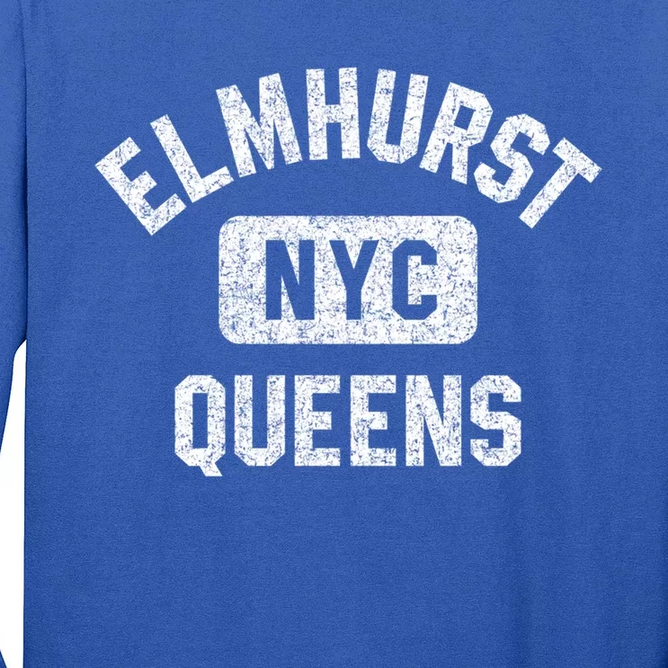 Elmhurst Queens Nyc Gym Style Distressed White Print Gift Long Sleeve Shirt