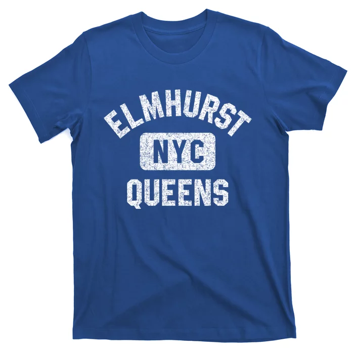 Elmhurst Queens Nyc Gym Style Distressed White Print Gift T-Shirt