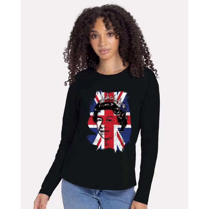 Elizabeth Queen Of England Union Jack Flag Queen Of England Cool Gift Womens Cotton Relaxed Long Sleeve T-Shirt