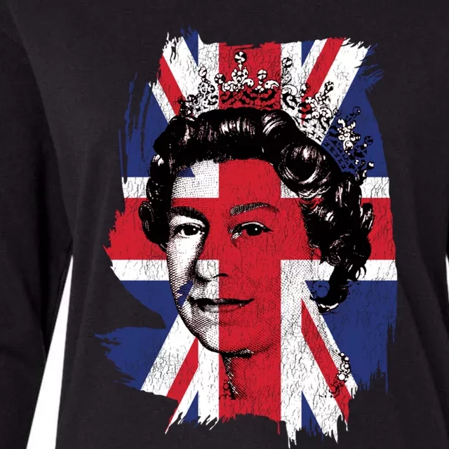 Elizabeth Queen Of England Union Jack Flag Queen Of England Cool Gift Womens Cotton Relaxed Long Sleeve T-Shirt