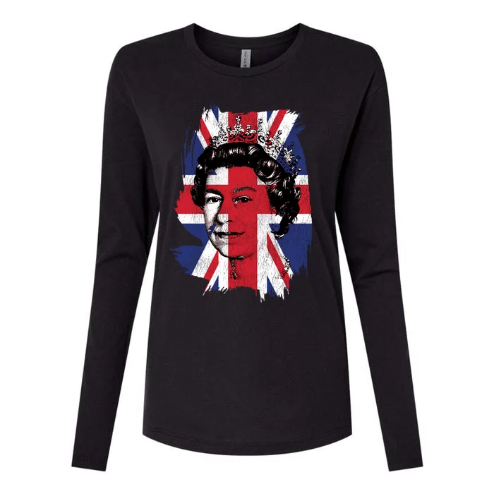 Elizabeth Queen Of England Union Jack Flag Queen Of England Cool Gift Womens Cotton Relaxed Long Sleeve T-Shirt