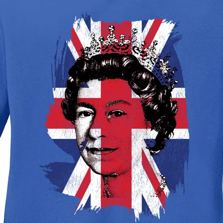 Elizabeth Queen Of England Union Jack Flag Queen Of England Cool Gift Ladies Long Sleeve Shirt