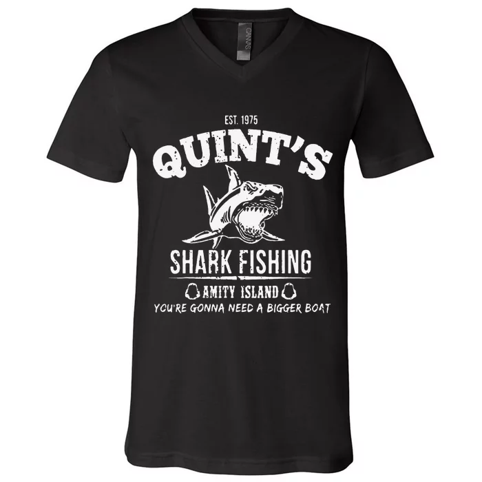 EST.1975 Quints Shark Fishing Amity Island V-Neck T-Shirt