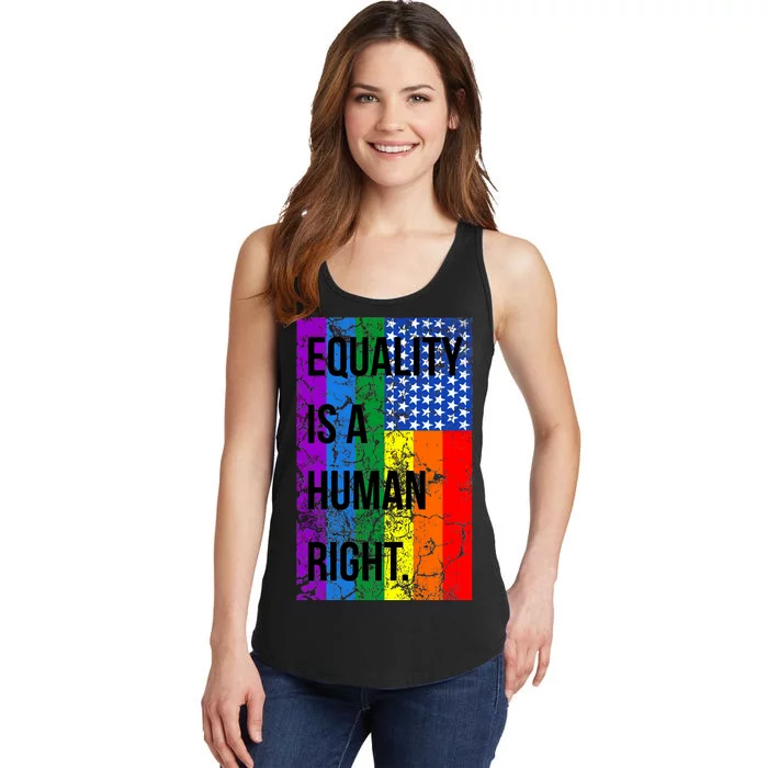 Equality Is A Human Right USA Flag Ladies Essential Tank