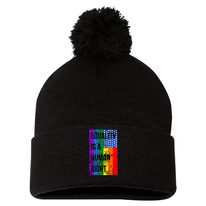 Equality Is A Human Right USA Flag Pom Pom 12in Knit Beanie