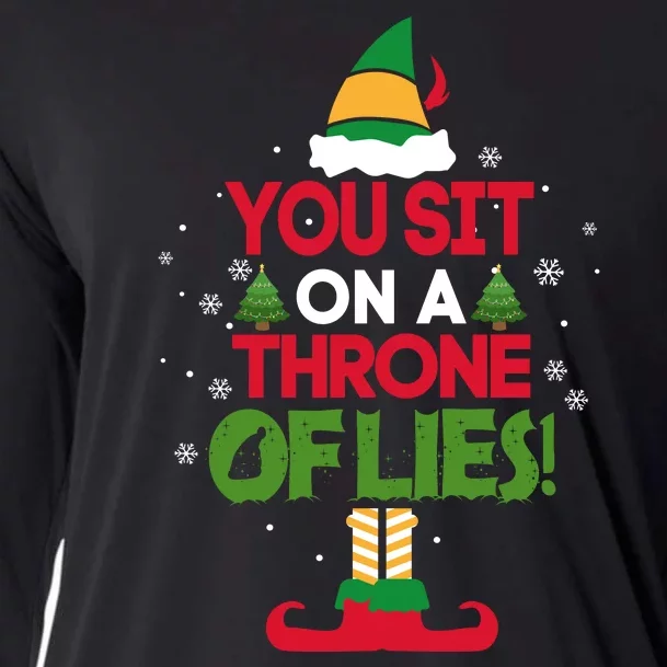 Elf Quote You Sit On A Throne Of Lies! Funny Buddy Husband Cooling Performance Long Sleeve Crew