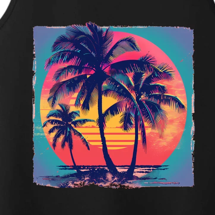 Eighties Retro 80s Style Beach Palm Trees Summer Gift Performance Tank