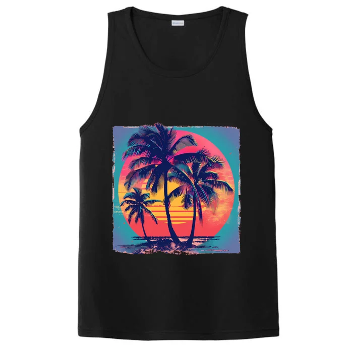 Eighties Retro 80s Style Beach Palm Trees Summer Gift Performance Tank