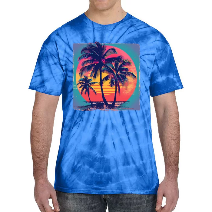 Eighties Retro 80s Style Beach Palm Trees Summer Gift Tie-Dye T-Shirt