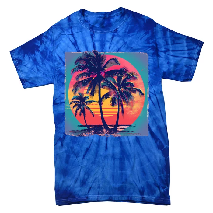 Eighties Retro 80s Style Beach Palm Trees Summer Gift Tie-Dye T-Shirt