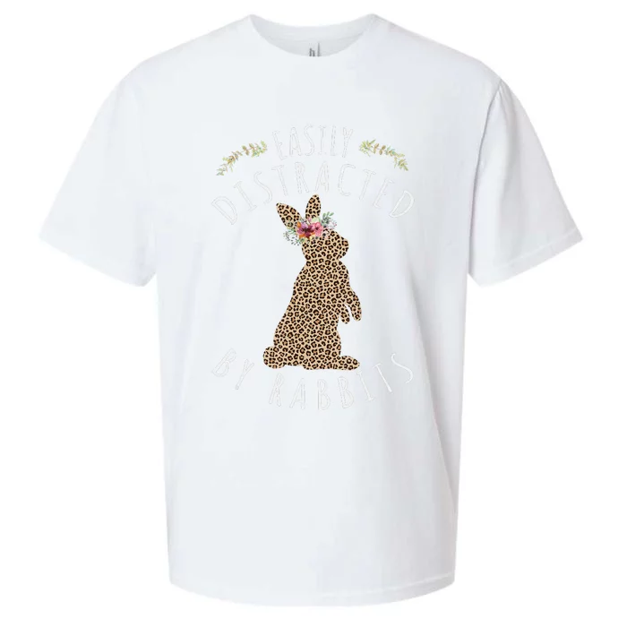 Easter Rabbit Bunny Easily Distracted By Rabbits Leopard Sueded Cloud Jersey T-Shirt