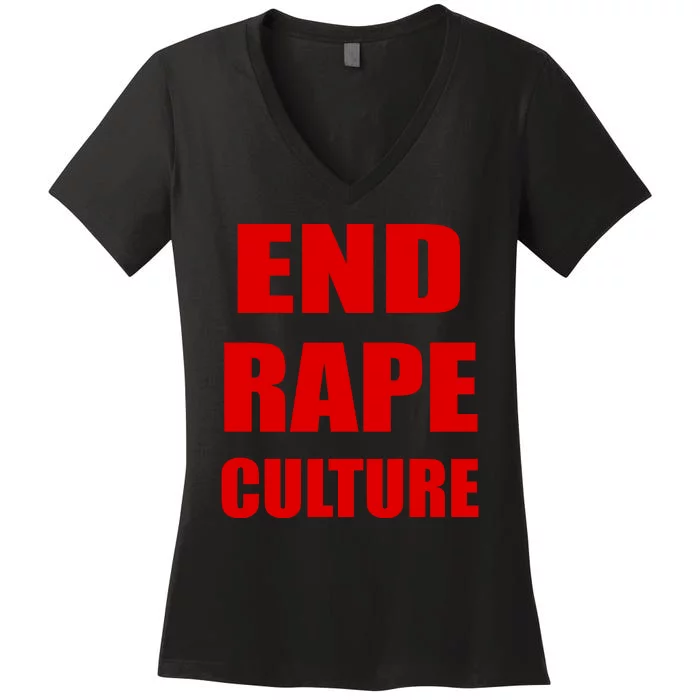 End Rape Culture Red Imprint Women's V-Neck T-Shirt