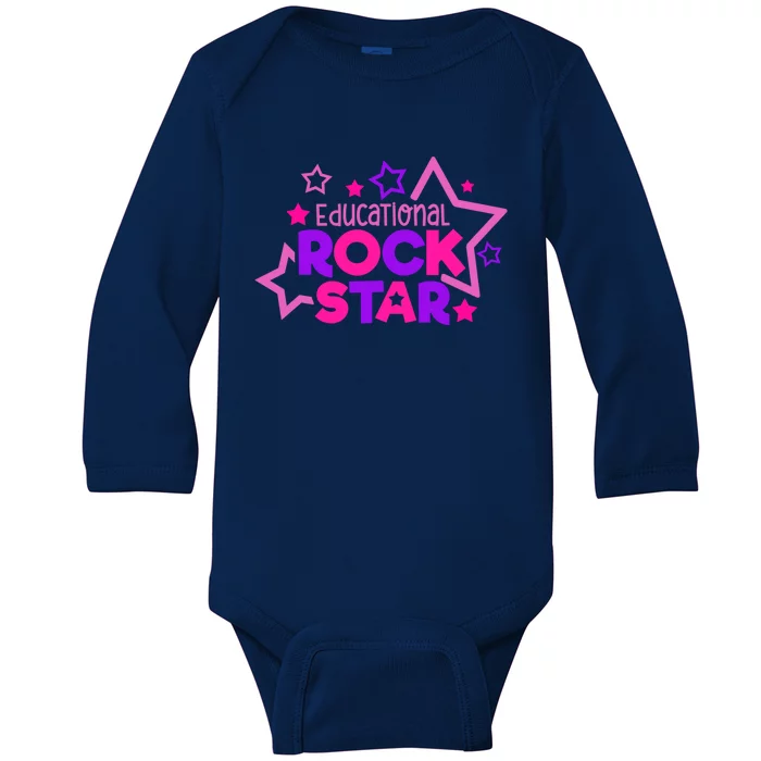 Educational Rockstar Funny Teacher Back To School Joke Quote Cute Gift Baby Long Sleeve Bodysuit