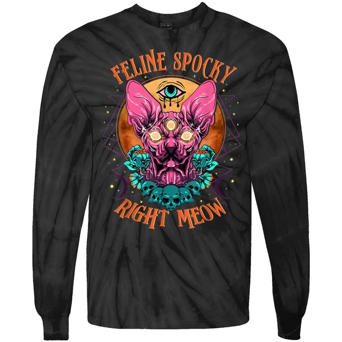 Edgy Rock Goth Metalhead Art With Sphynx Hairless Cat Tie-Dye Long Sleeve Shirt