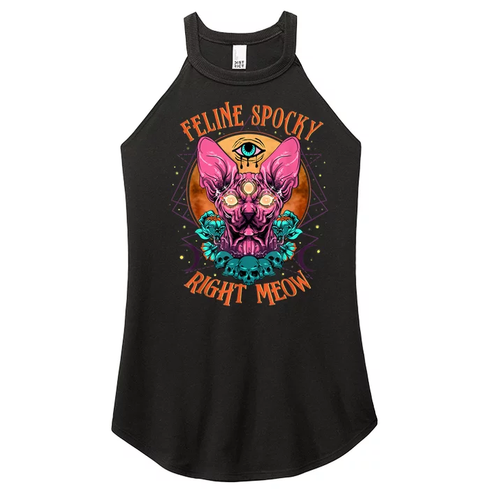 Edgy Rock Goth Metalhead Art With Sphynx Hairless Cat Women’s Perfect Tri Rocker Tank