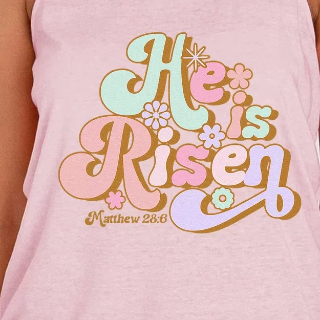 Easter Retro Groovy He Is Risen Jesus Women Easter Women's Knotted Racerback Tank