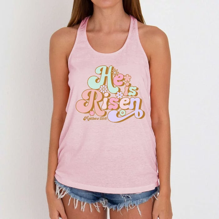 Easter Retro Groovy He Is Risen Jesus Women Easter Women's Knotted Racerback Tank