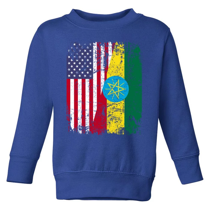 Ethiopian Roots Half American Flag Ethiopia Great Gift Toddler Sweatshirt