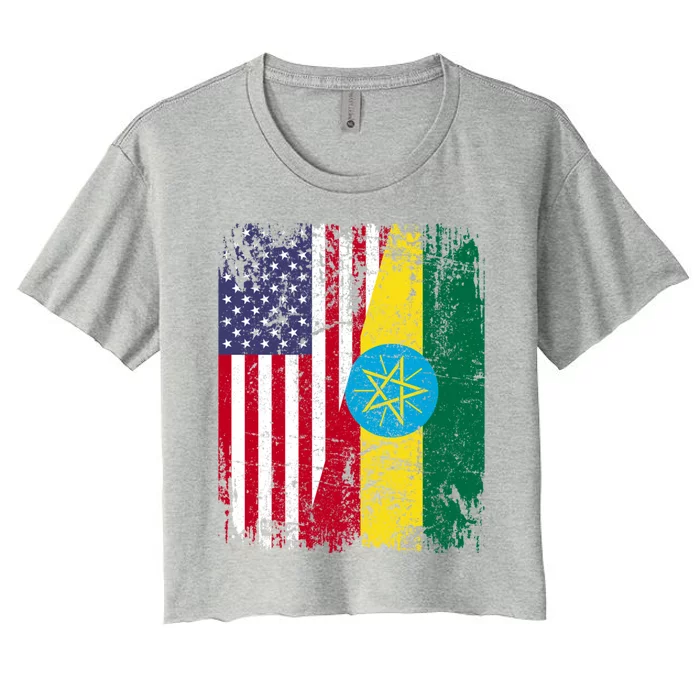 Ethiopian Roots Half American Flag Ethiopia Great Gift Women's Crop Top Tee