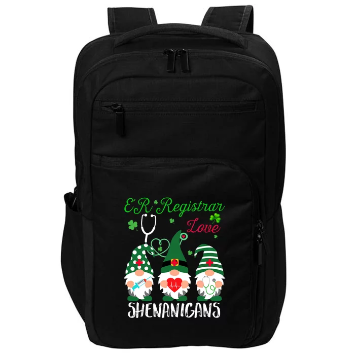 ER Registrar Love Shenanigans Gnomes Nurse St Patricks Day Impact Tech Backpack