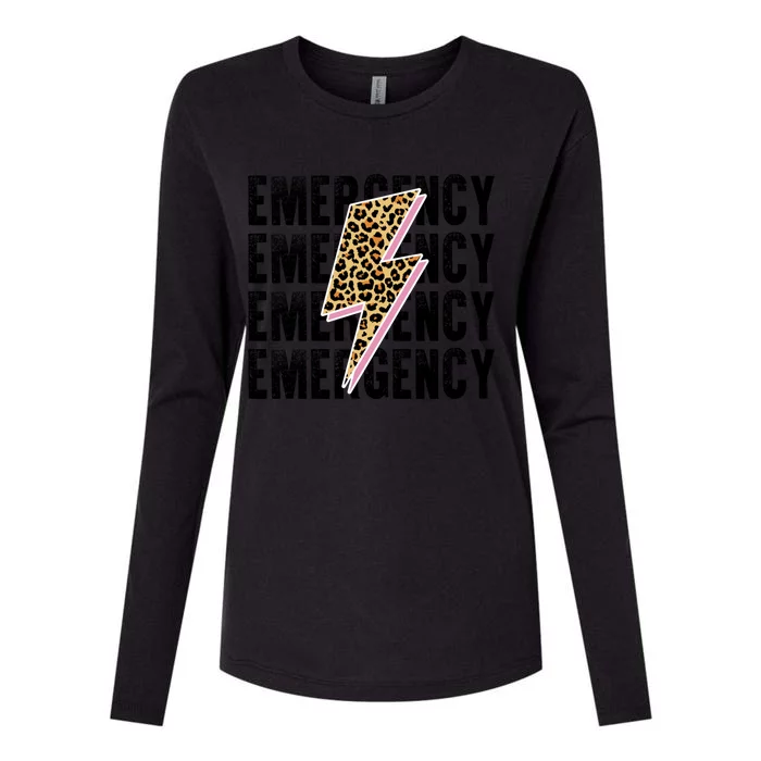 Emergency Room Nurse Departt Er Leopard Lightening Retro Gift Womens Cotton Relaxed Long Sleeve T-Shirt