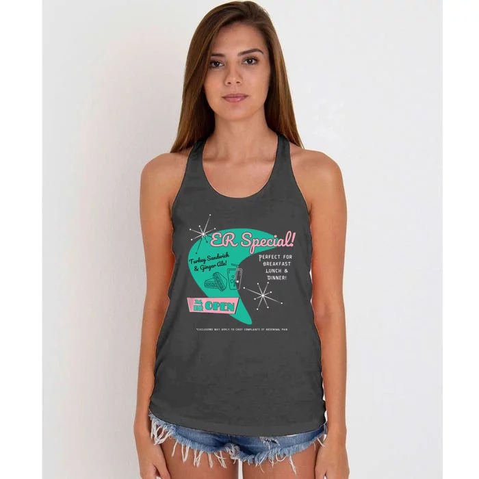 Emergency Room Parody Medical Joke For Er Physicians Nurses Women's Knotted Racerback Tank