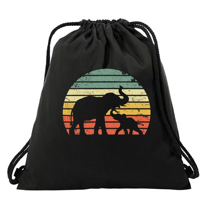 Elephant Retro Sunset Colors Silhouette Drawstring Bag