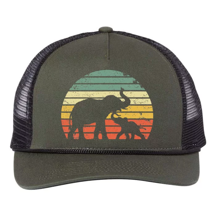 Elephant Retro Sunset Colors Silhouette Retro Rope Trucker Hat Cap