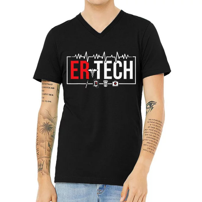 Emergency Room Technician Heartbeat ER Technicians V-Neck T-Shirt