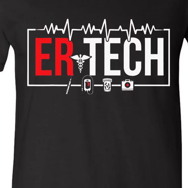 Emergency Room Technician Heartbeat ER Technicians V-Neck T-Shirt