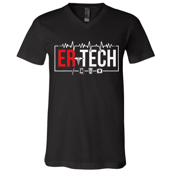 Emergency Room Technician Heartbeat ER Technicians V-Neck T-Shirt